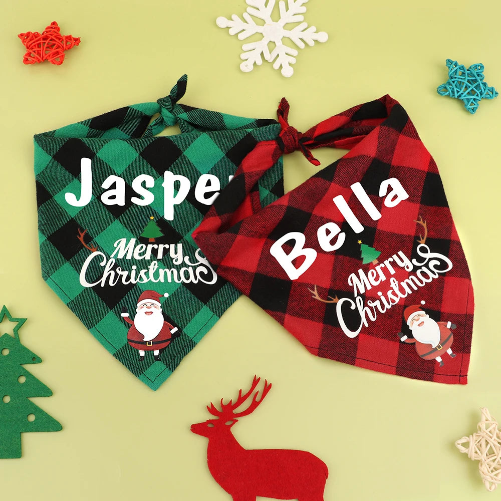 Free Custom Christmas Dog Bandana Cute Birthday Pet Puppy Triangle Scarf Adjustable Bandanas Bibs for Dogs Cats Pet Supplies Pug