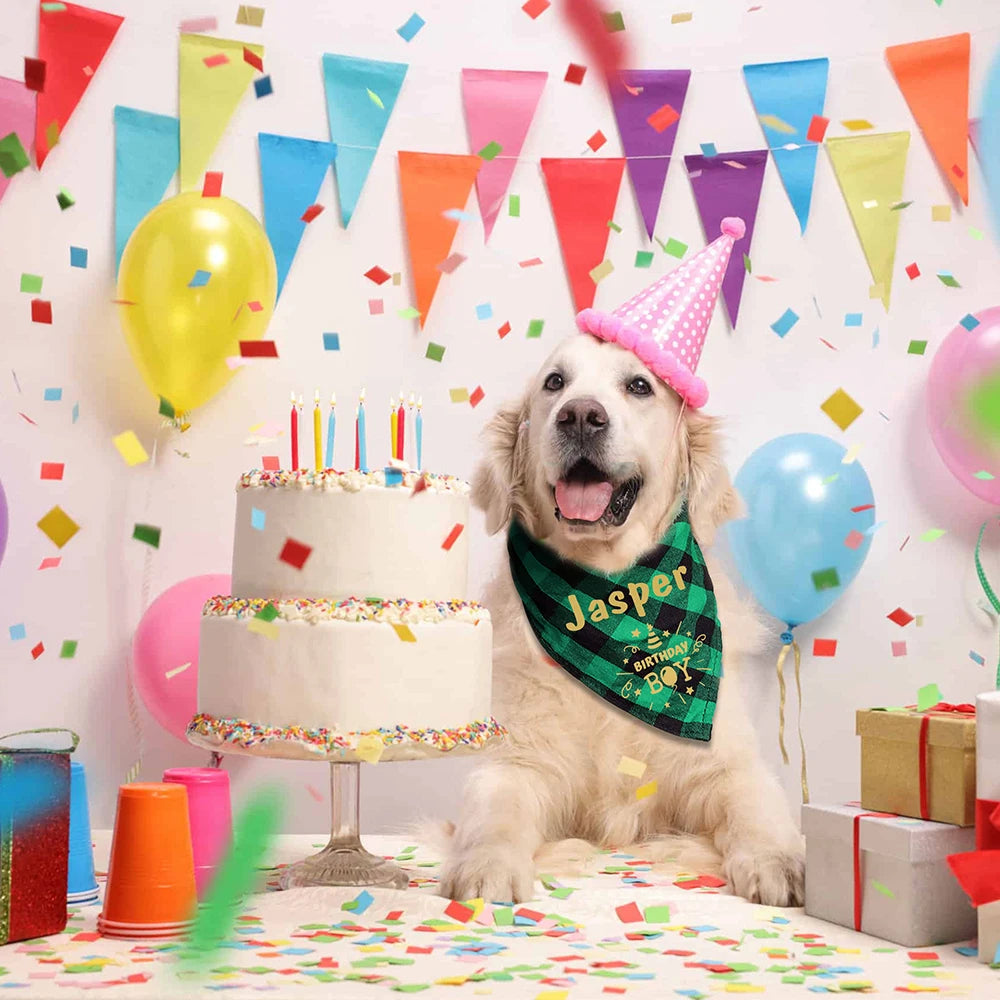 Free Custom Christmas Dog Bandana Cute Birthday Pet Puppy Triangle Scarf Adjustable Bandanas Bibs for Dogs Cats Pet Supplies Pug
