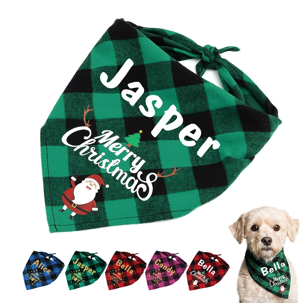 Free Custom Christmas Dog Bandana Cute Birthday Pet Puppy Triangle Scarf Adjustable Bandanas Bibs for Dogs Cats Pet Supplies Pug